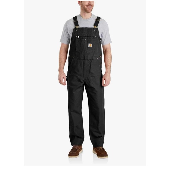 Carhartt Black Bib Overalls Mens Workwear Utility Relaxed Fit R01-M Pants 34x30 - Picture 1 of 13
